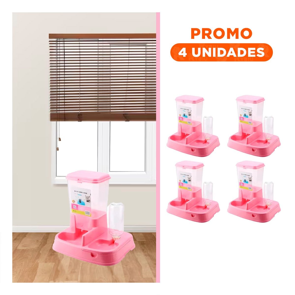PACK4 SISTEMA DE COMIDA Y BEBIDA ROSADO PARA MASCOTA COMODO Y SEGURO Y+REGALO STICKER - 1