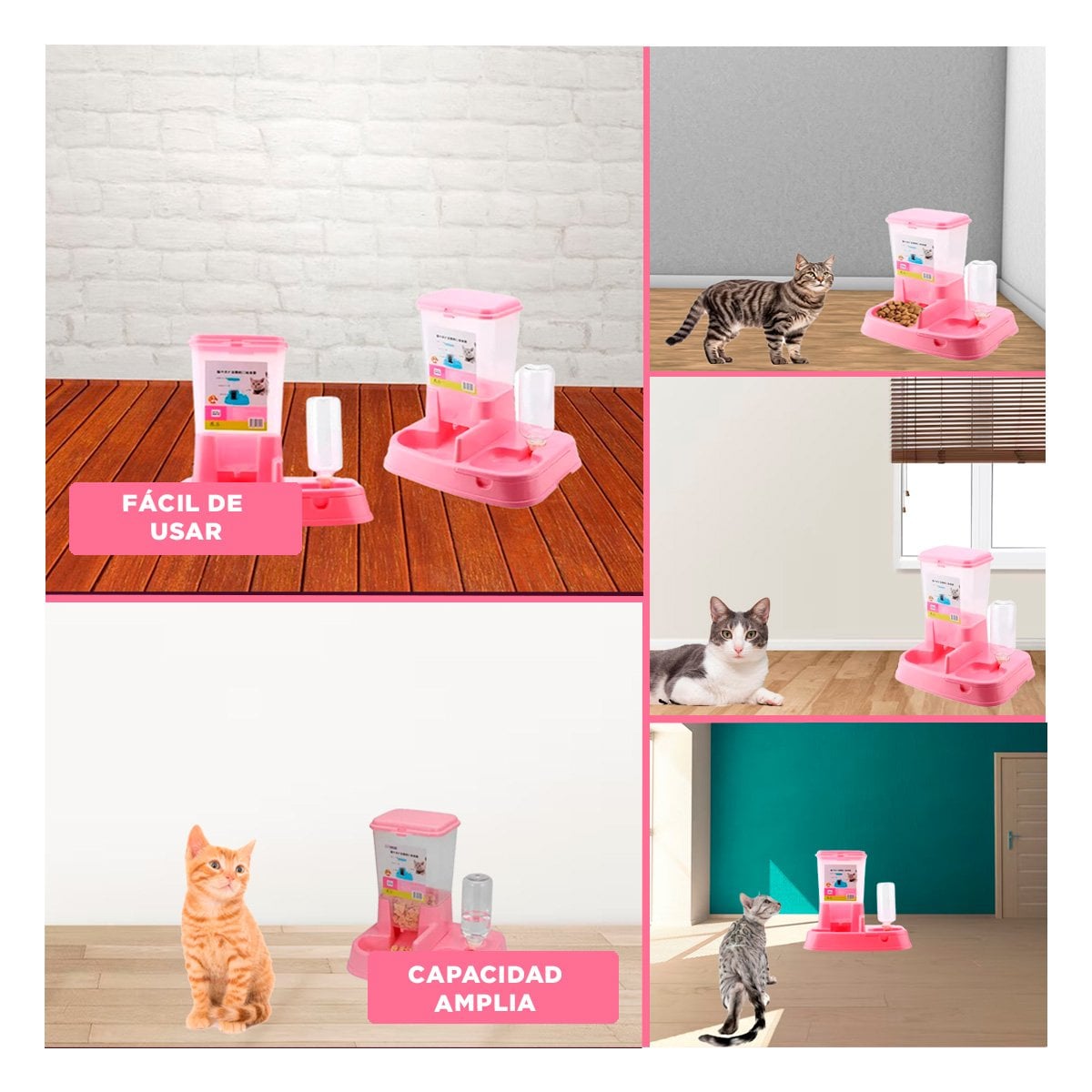 PACK4 SISTEMA DE COMIDA Y BEBIDA ROSADO PARA MASCOTA COMODO Y SEGURO Y+REGALO STICKER - 2