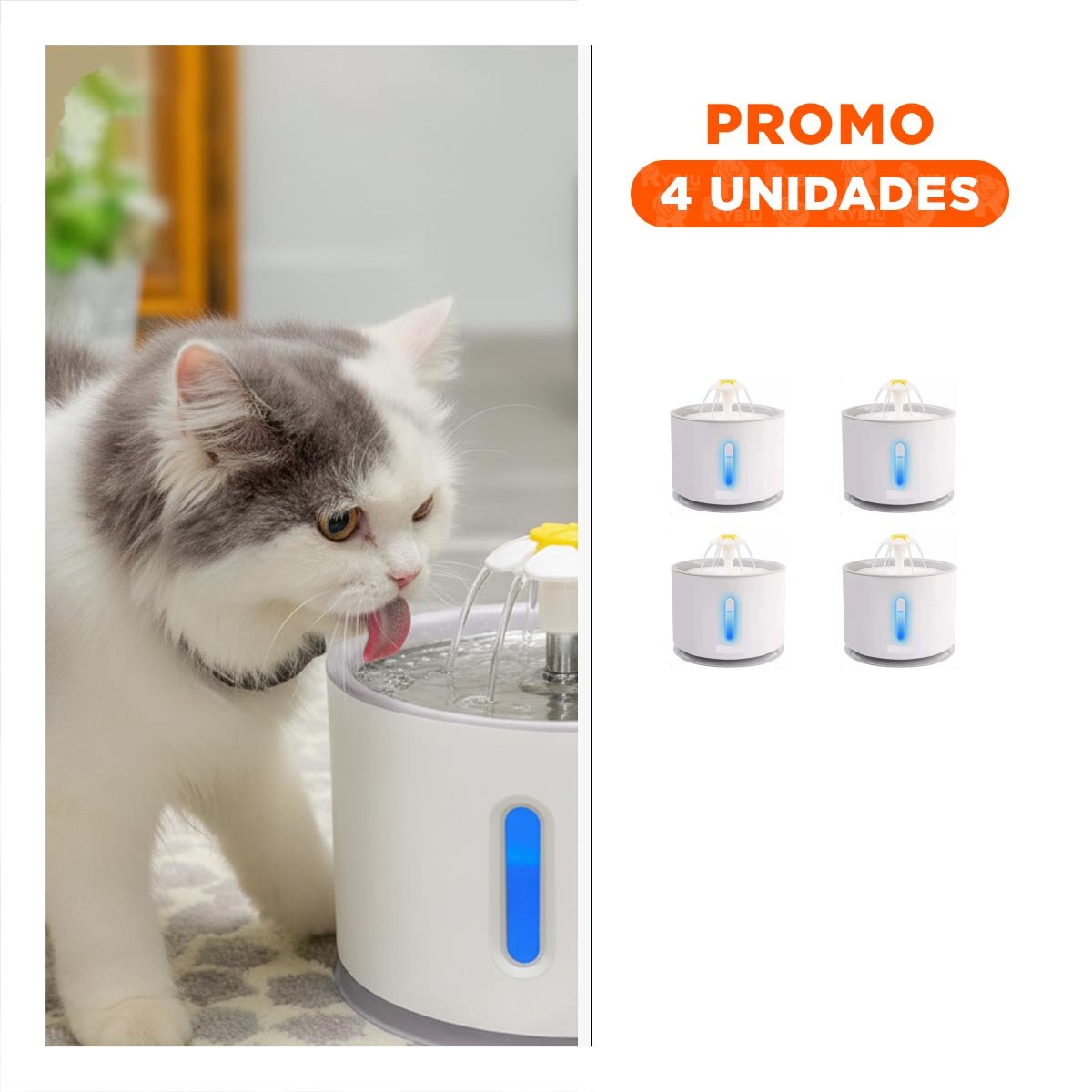 PACK4 CENTRO DE AGUA CIRCULAR PARA MASCOTA BLANCO PLOMO COMPACTA Y SEGURA Y+REGALO STICKER - 1