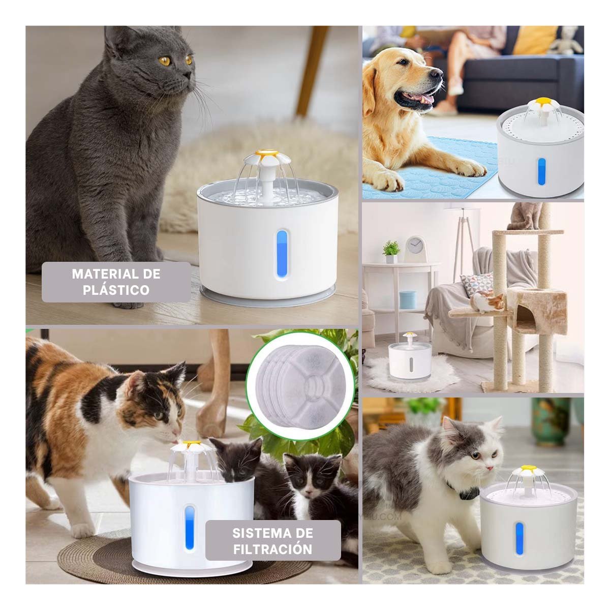 PACK4 CENTRO DE AGUA CIRCULAR PARA MASCOTA BLANCO PLOMO COMPACTA Y SEGURA Y+REGALO STICKER - 2