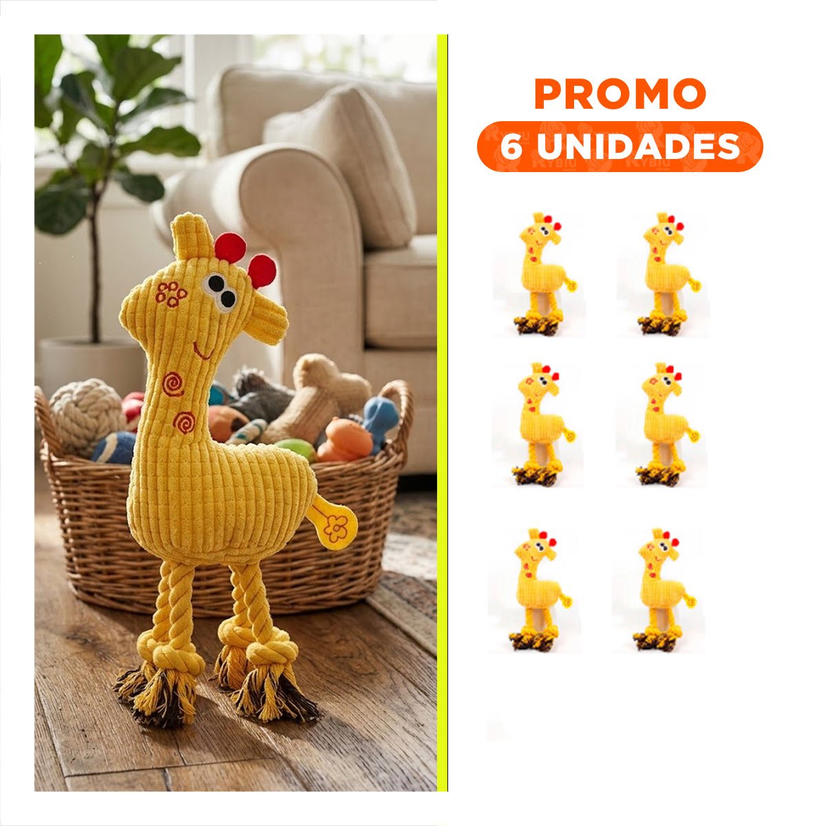 PACK6 GIRAFA PELUCHE SUAVE AMARILLO PARA MASCOTA ESTABLE Y PROTEGIDO - 1