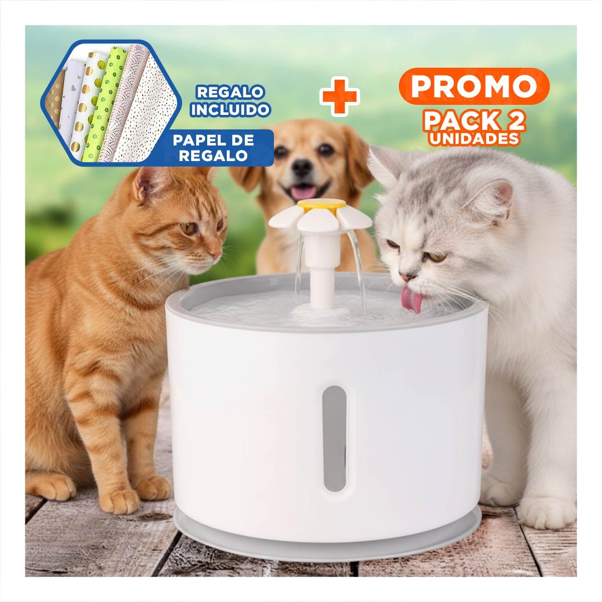 PACK2 CENTRO DE AGUA CIRCULAR BLANCO PLOMO DE PLASTICO PARA MASCOTA PRACTICA Y+PAPEL REGALO - 1