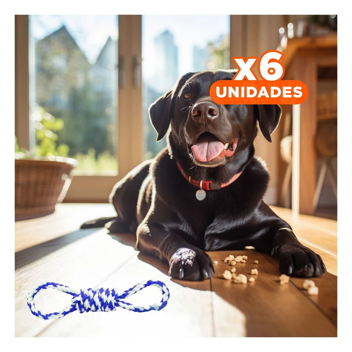 PACK6 OBJETO DE JUEGO AZUL PARA MASCOTA CON 4 NUDOS RESISTENTE Y FUERTE Y+REGALO STICKER - 1
