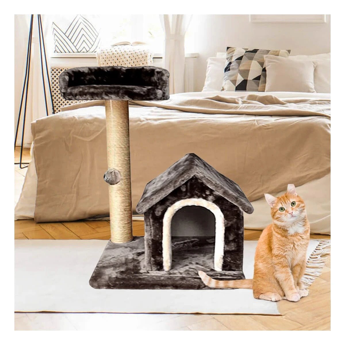 PACK2 CASITA DE FELPA ELEVADA Y COMODA CON PLATAFORMAS EN COLOR GRIS PARA MASCOTAS - 2