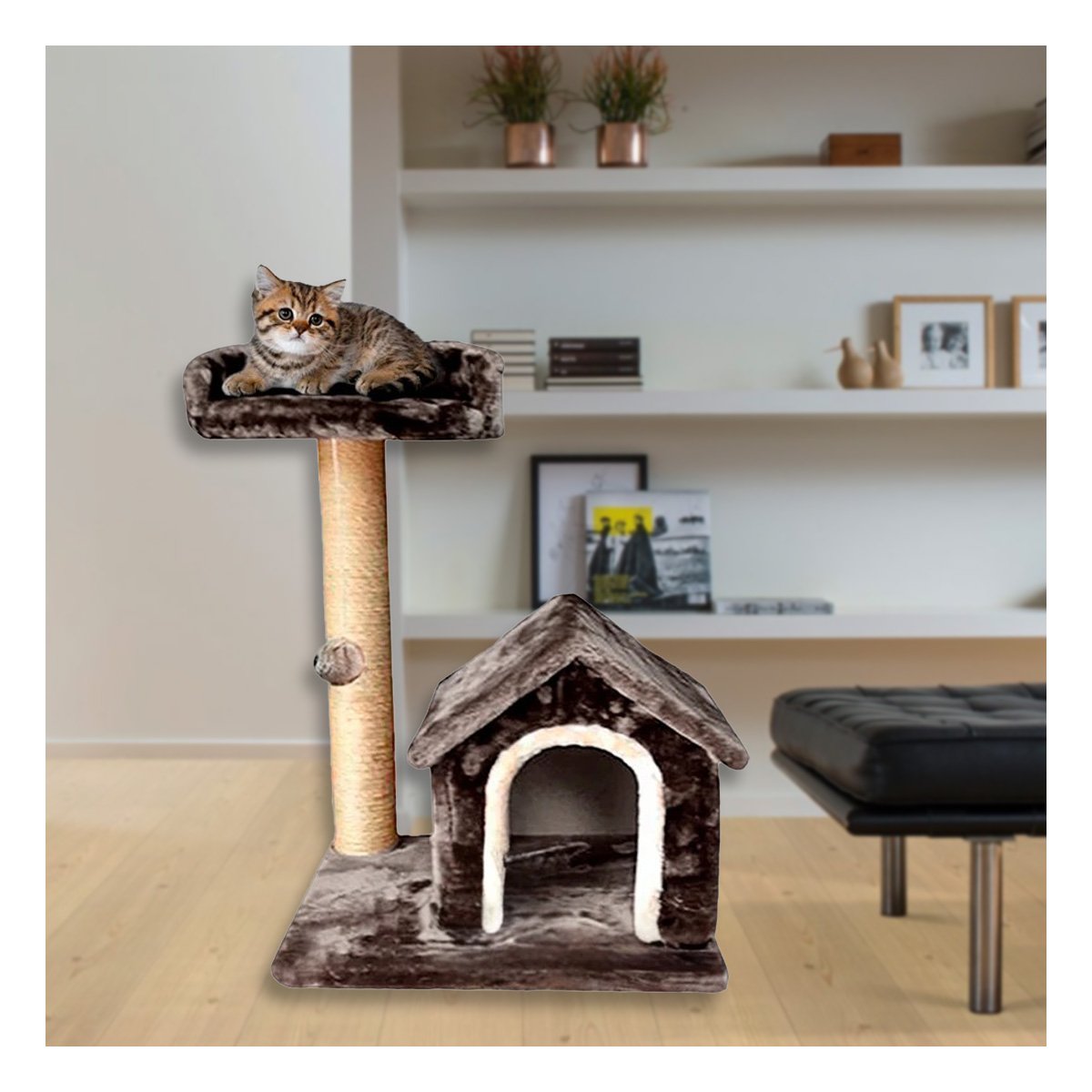 PACK2 CASITA DE FELPA ELEVADA Y COMODA CON PLATAFORMAS EN COLOR GRIS PARA MASCOTAS - 5