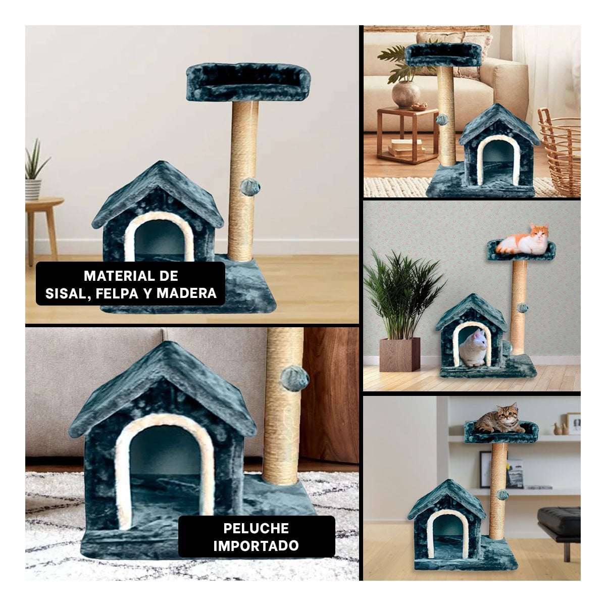 PACK2 CASITA DE DIVERSION INTERACTIVA Y SEGURA CON ESCALERAS EN AZUL PARA GATOS Y+PAPEL REGALO - 3
