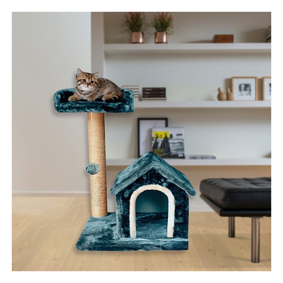 PACK2 CASITA DE DIVERSION INTERACTIVA Y SEGURA CON ESCALERAS EN AZUL PARA GATOS Y+PAPEL REGALO - 5