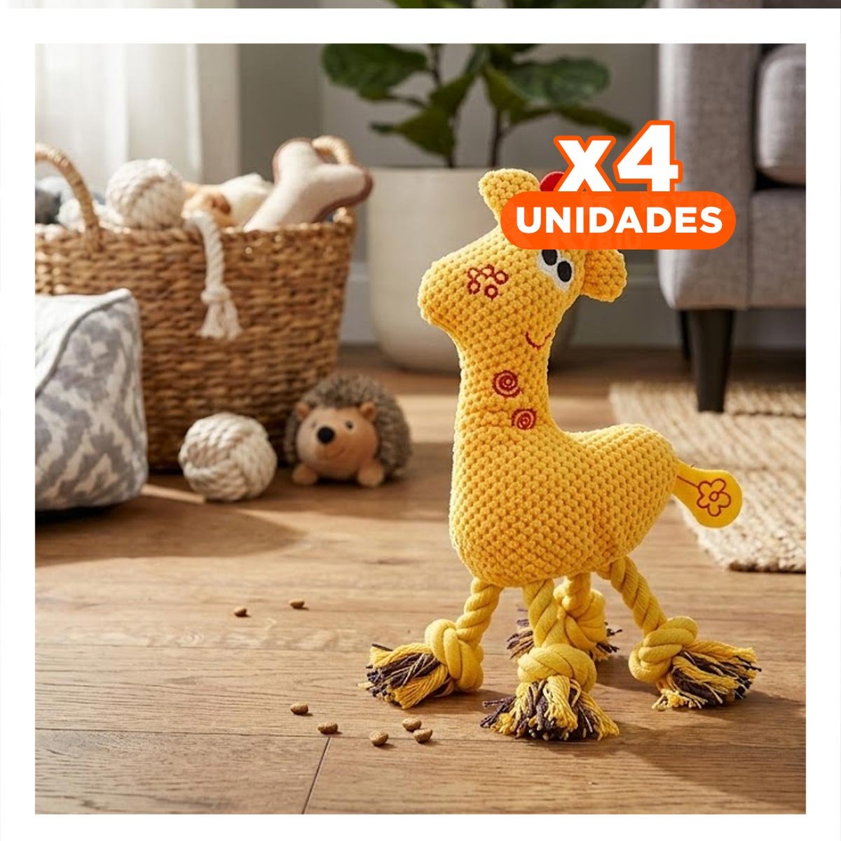 PACK4 GIRAFA PELUCHE SUAVE AMARILLO PARA MASCOTA RESISTENTE Y DIVERTIDO - 1