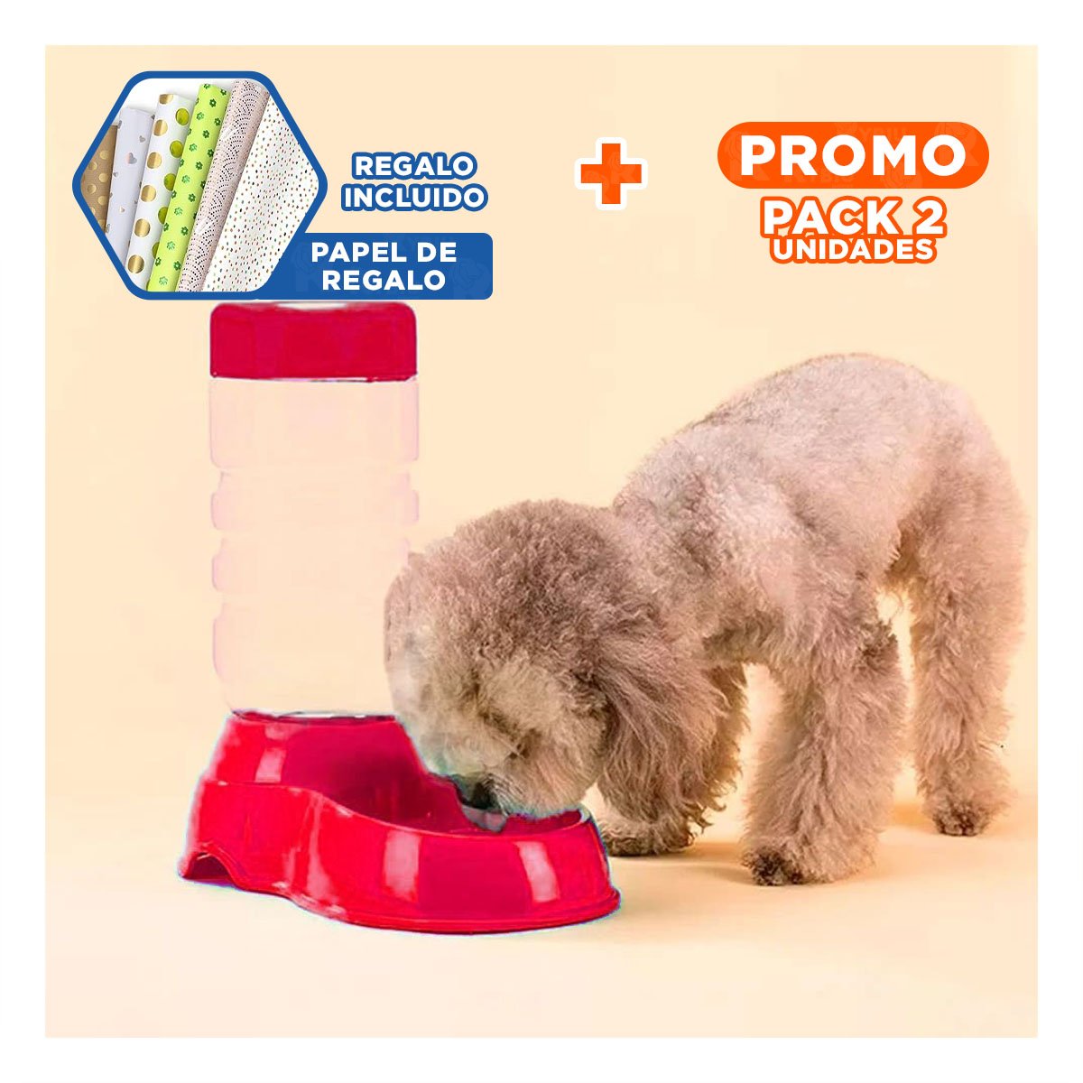 PACK2 FUENTE DE AGUA ROJO PARA MASCOTA SEGURA Y ESTABLE Y DURABLE Y+PAPEL REGALO - 1