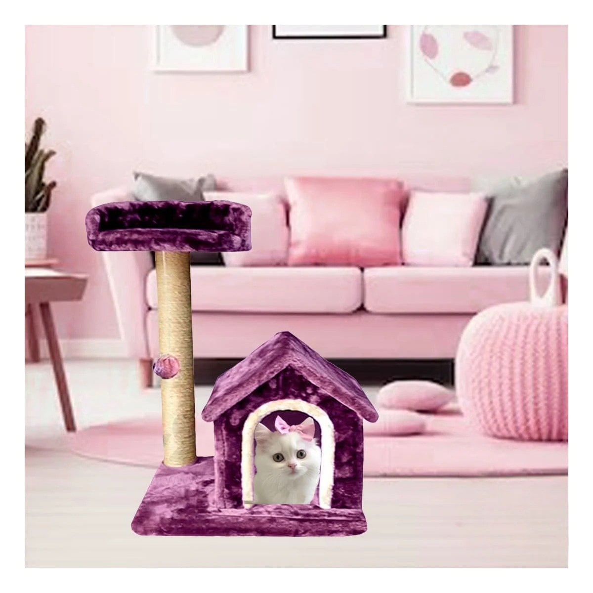 PACK2 CASITA DE DIVERSION INTERACTIVA Y SEGURA CON ESCALERAS EN LILA PARA GATOS Y+PAPEL REGALO - 2