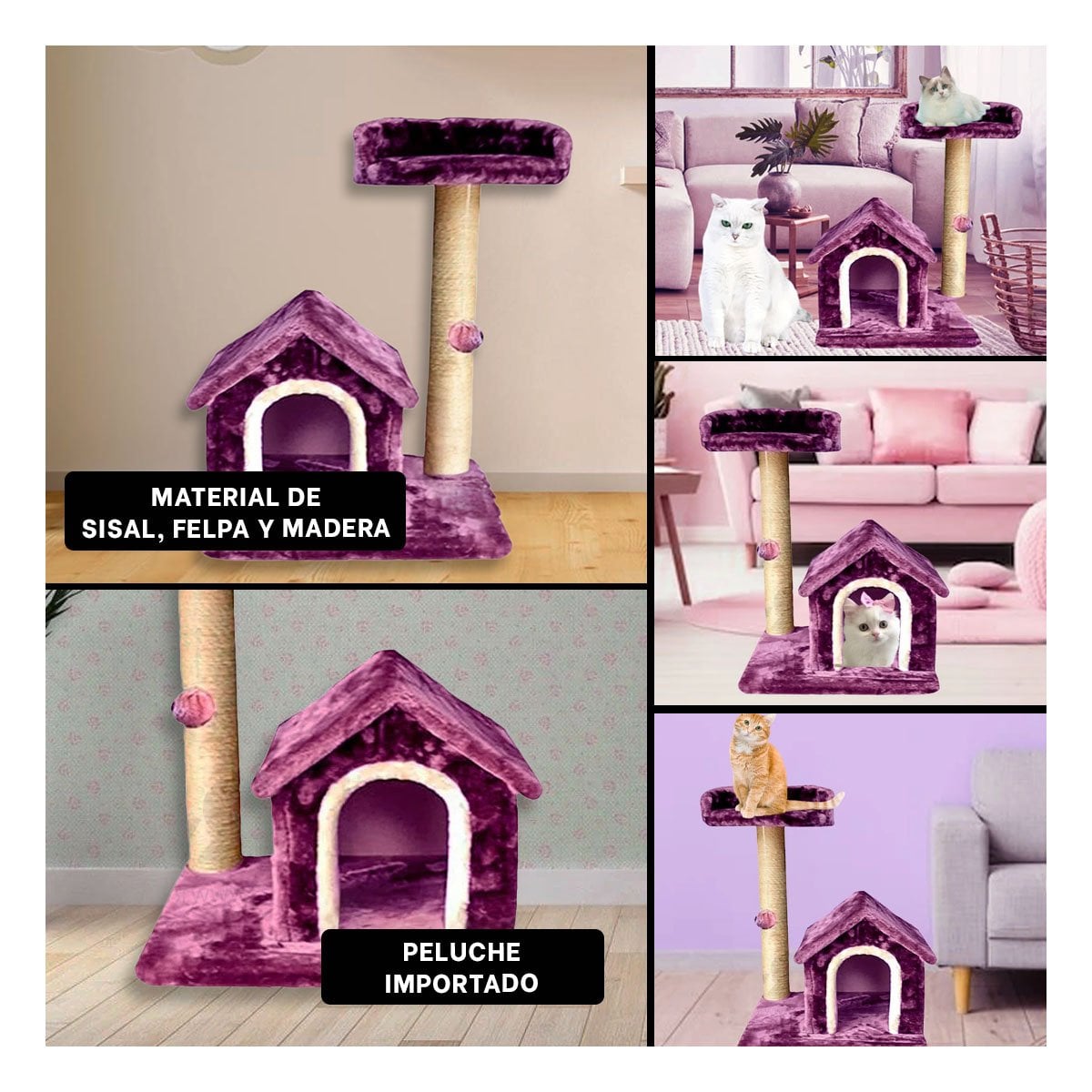 PACK2 CASITA DE DIVERSION INTERACTIVA Y SEGURA CON ESCALERAS EN LILA PARA GATOS Y+PAPEL REGALO - 3