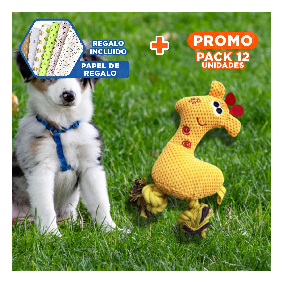 PACK12 FIGURA PELUCHE AMARILLO PARA MASCOTA COMODO Y SEGURO COMPACTO Y+PAPEL REGALO - 1