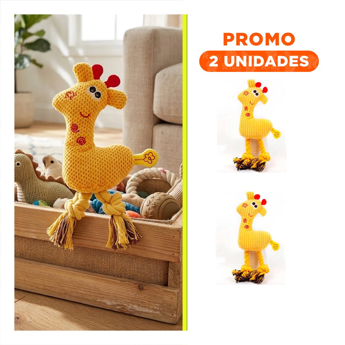 PACK2 MINI GIRAFA PELUCHE AMARILLO PARA MASCOTA SEGURO Y DIVERTIDO - 1