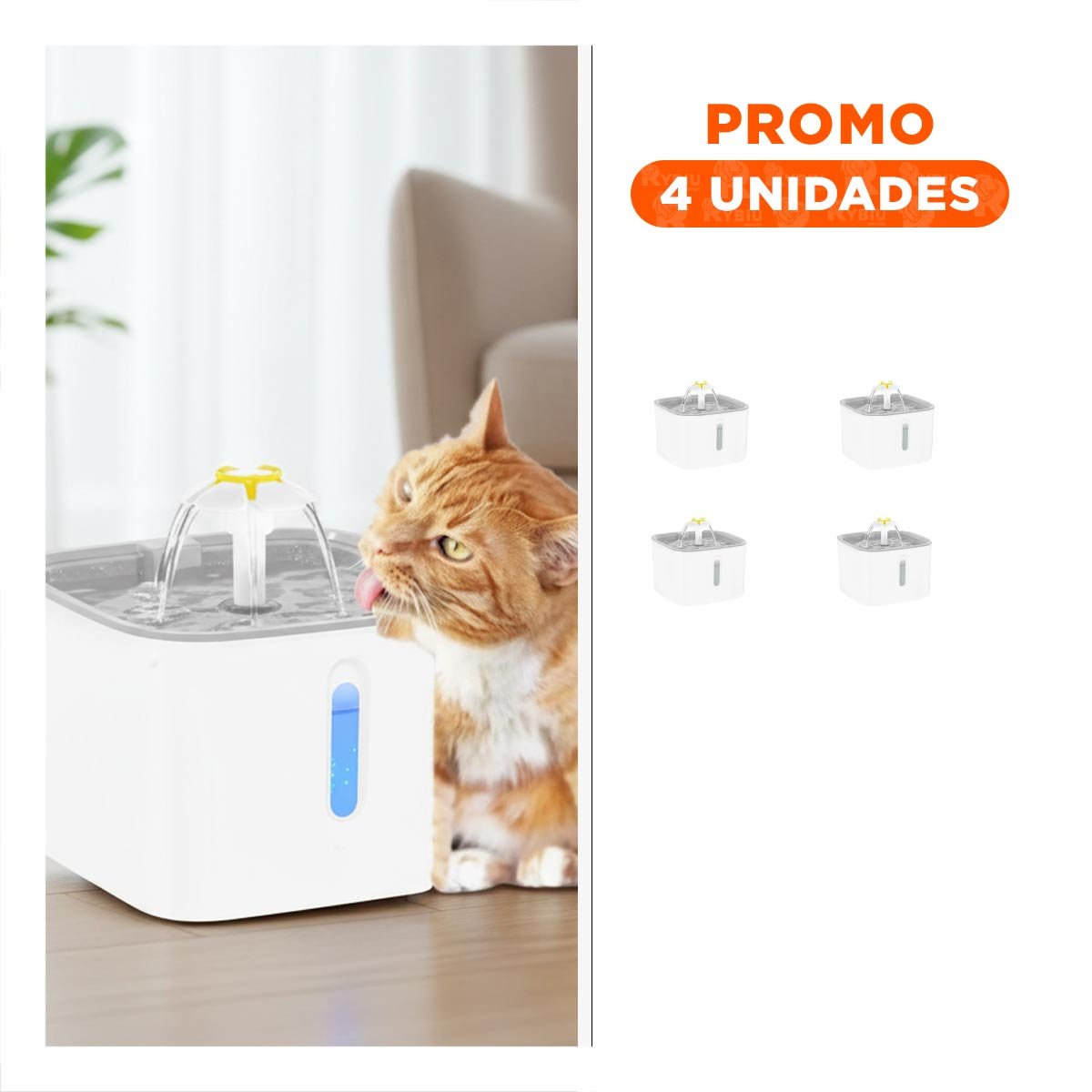 PACK4 CENTRO DE AGUA CUADRADO PARA MASCOTA BLANCO PLOMO COMPACTA SEGURA FIRME Y+REGALO STICKER - 1