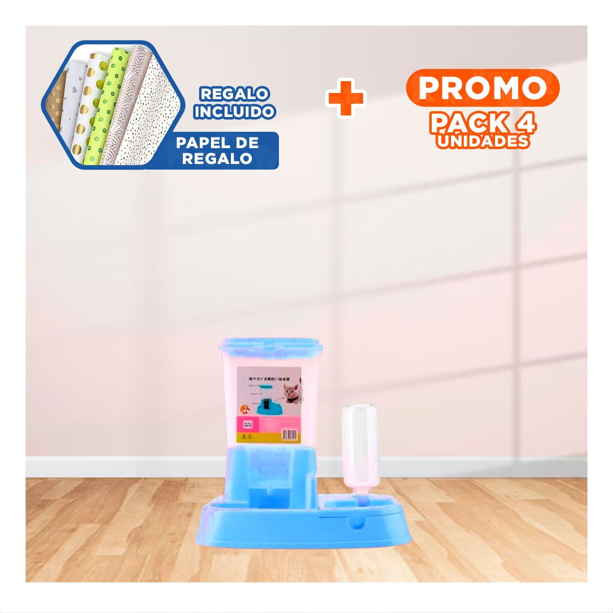 PACK4 AREA DE COMIDA Y BEBIDA PARA MASCOTA CELESTE ESTABLE Y SEGURA Y+PAPEL REGALO - 1