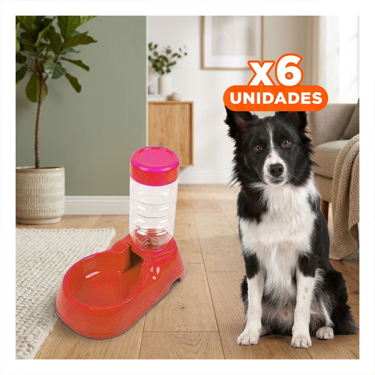 PACK6 RECIPIENTE DE AGUA ROJO PARA MASCOTA PRACTICO Y RESISTENTE Y SEGURO Y+REGALO STICKER - 1