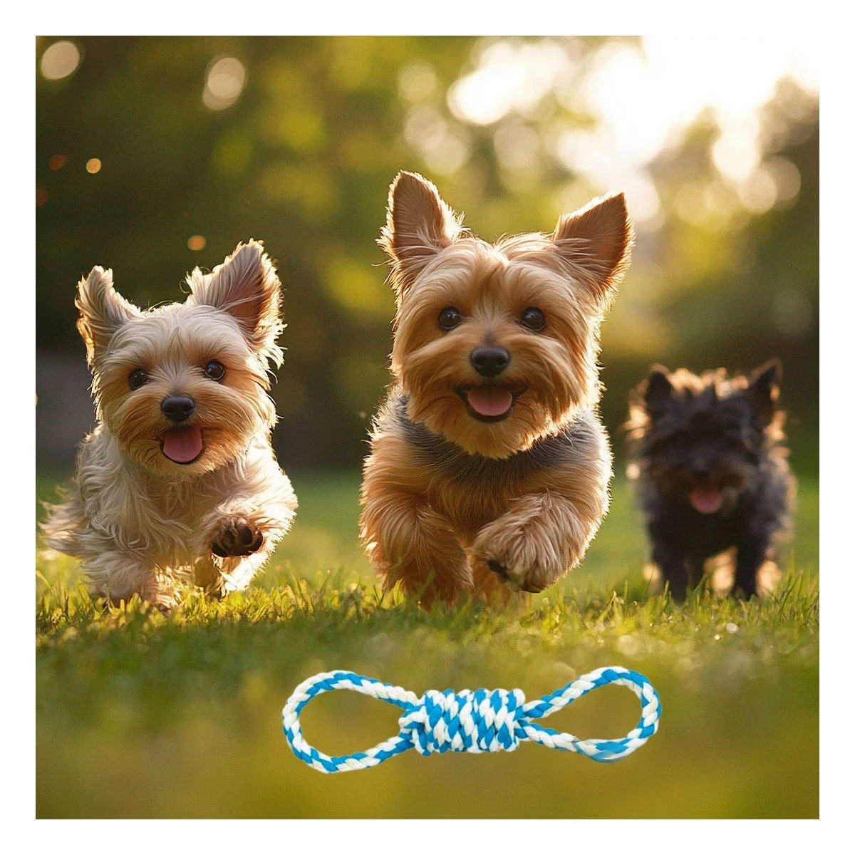 PACK4 LAZO DE ALGODON CELESTE CON 4 NUDOS PARA MASCOTA FUERTE Y COMODO Y+REGALO STICKER - 3