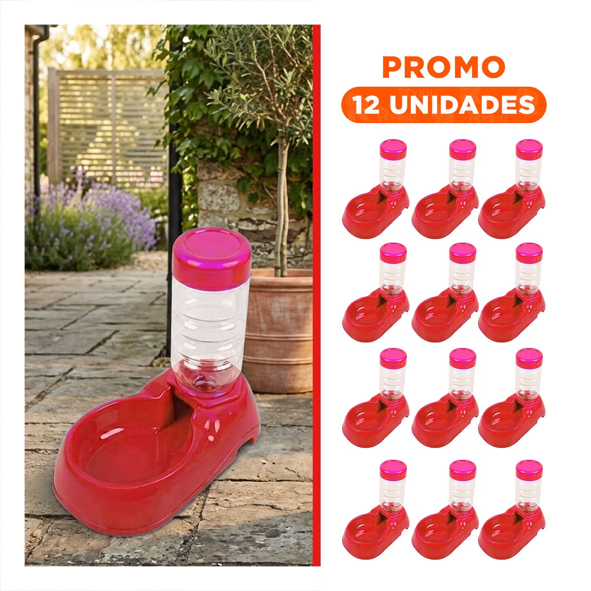 PACK12 RECIPIENTE DE AGUA ROJO PARA MASCOTA SEGURO Y ESTABLE Y DURABLE Y+REGALO STICKER - 1