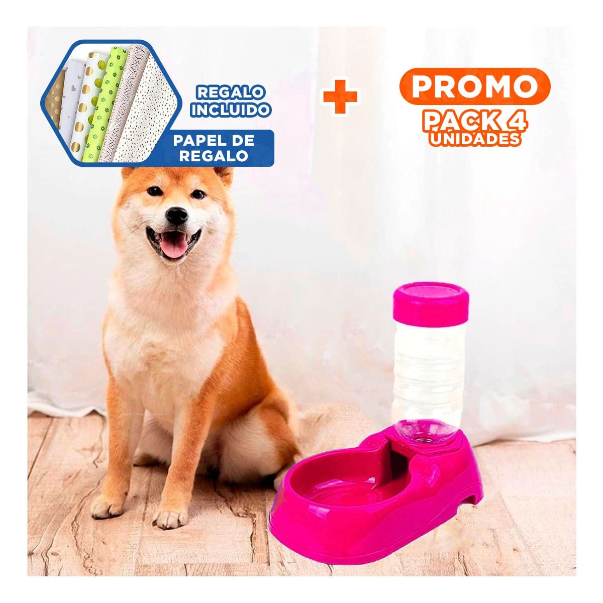 PACK4 MODULO DE AGUA PARA MASCOTA ROSADO DURABLE Y ESTABLE Y FIRME Y+PAPEL REGALO - 1