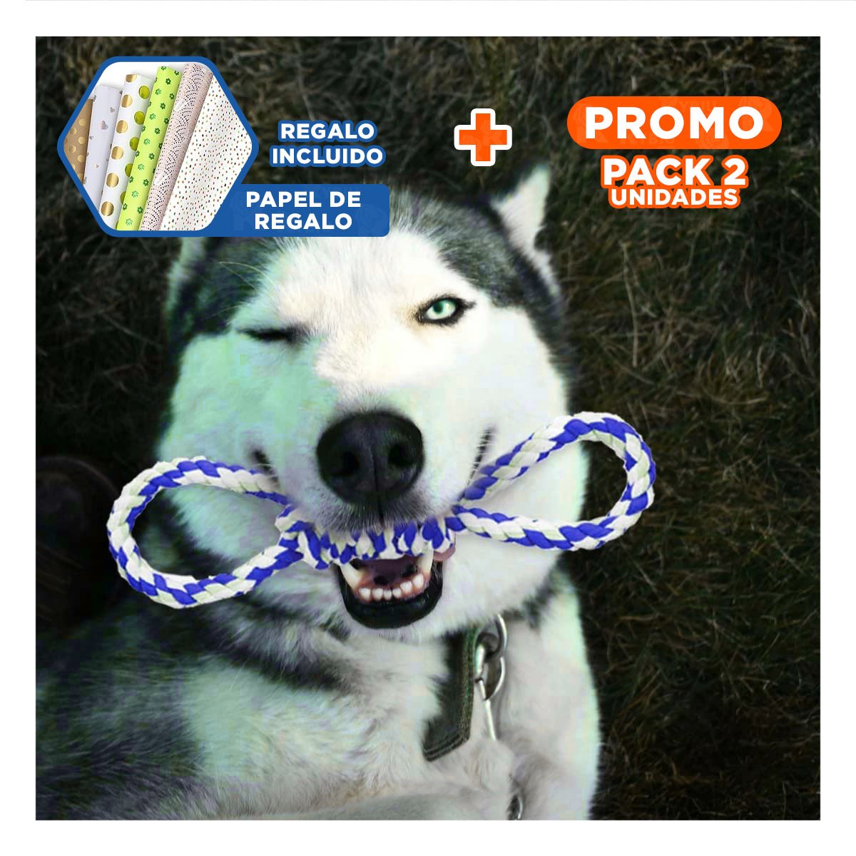 PACK2 JUGUETE TRENZADO AZUL PARA MASCOTA 4 NUDOS REFORZADO Y RESISTENTE Y+PAPEL REGALO - 1