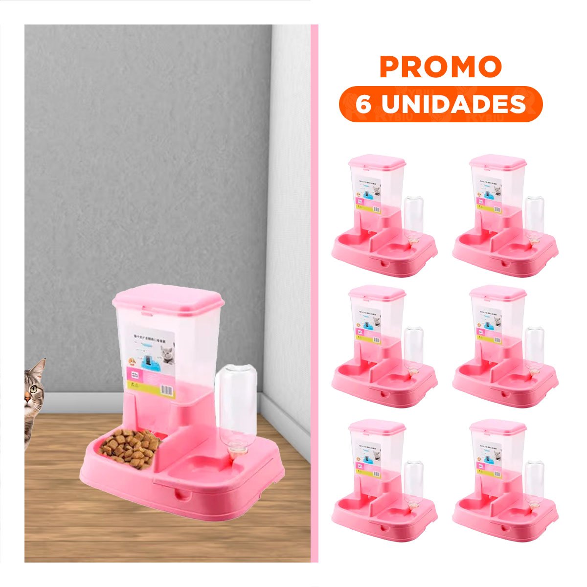 PACK6 SISTEMA DE COMIDA Y BEBIDA ROSADO PARA MASCOTA FIRME Y PRACTICO - 1