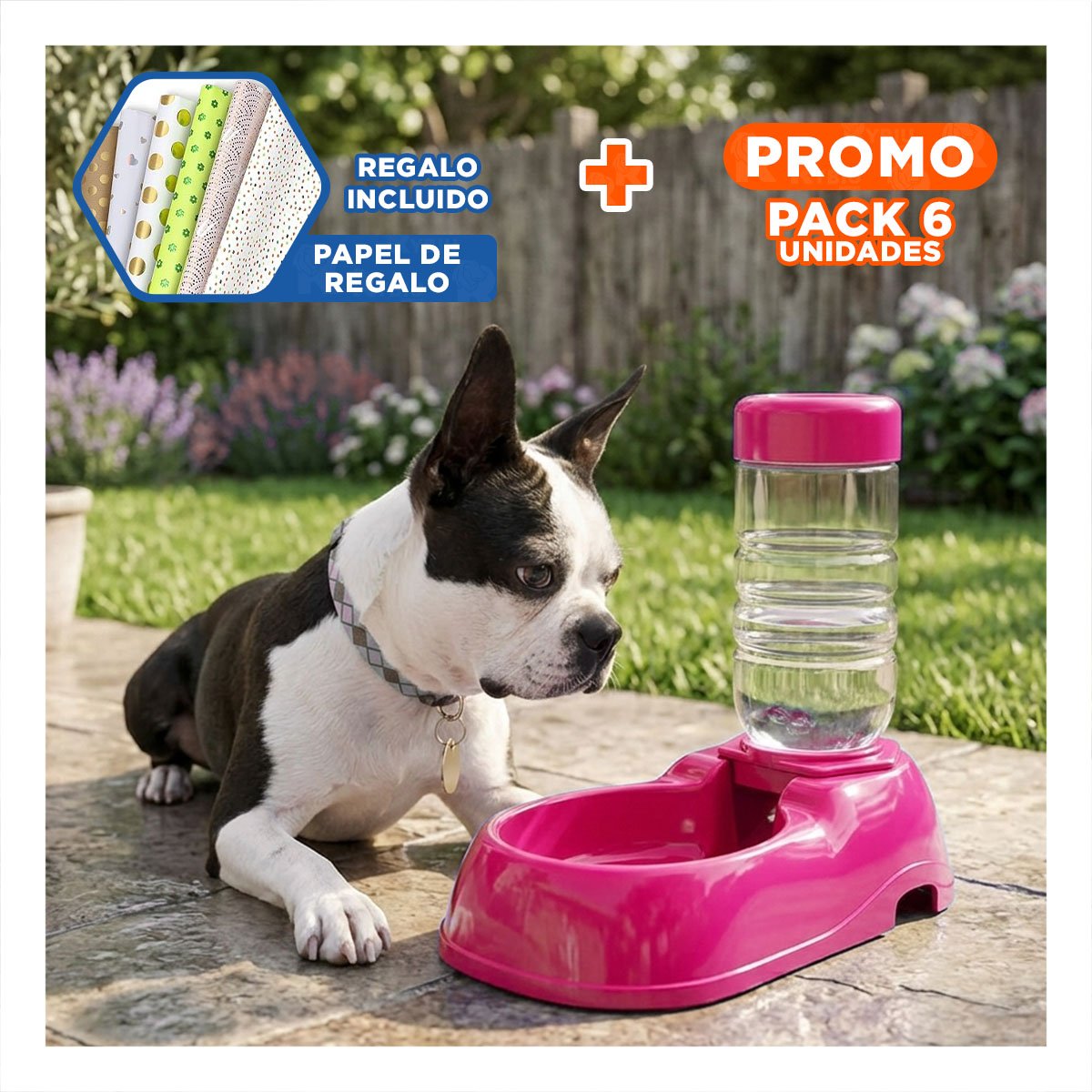 PACK6 MODULO DE AGUA PARA MASCOTA ROSADO FIRME Y PRACTICO Y RESISTENTE Y+PAPEL REGALO - 1