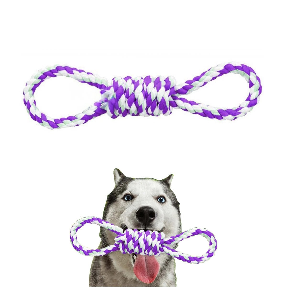 PACK6 OBJETO DE JUEGO MORADO PARA MASCOTA CON 4 NUDOS RESISTENTE Y FUERTE Y+REGALO STICKER - 2