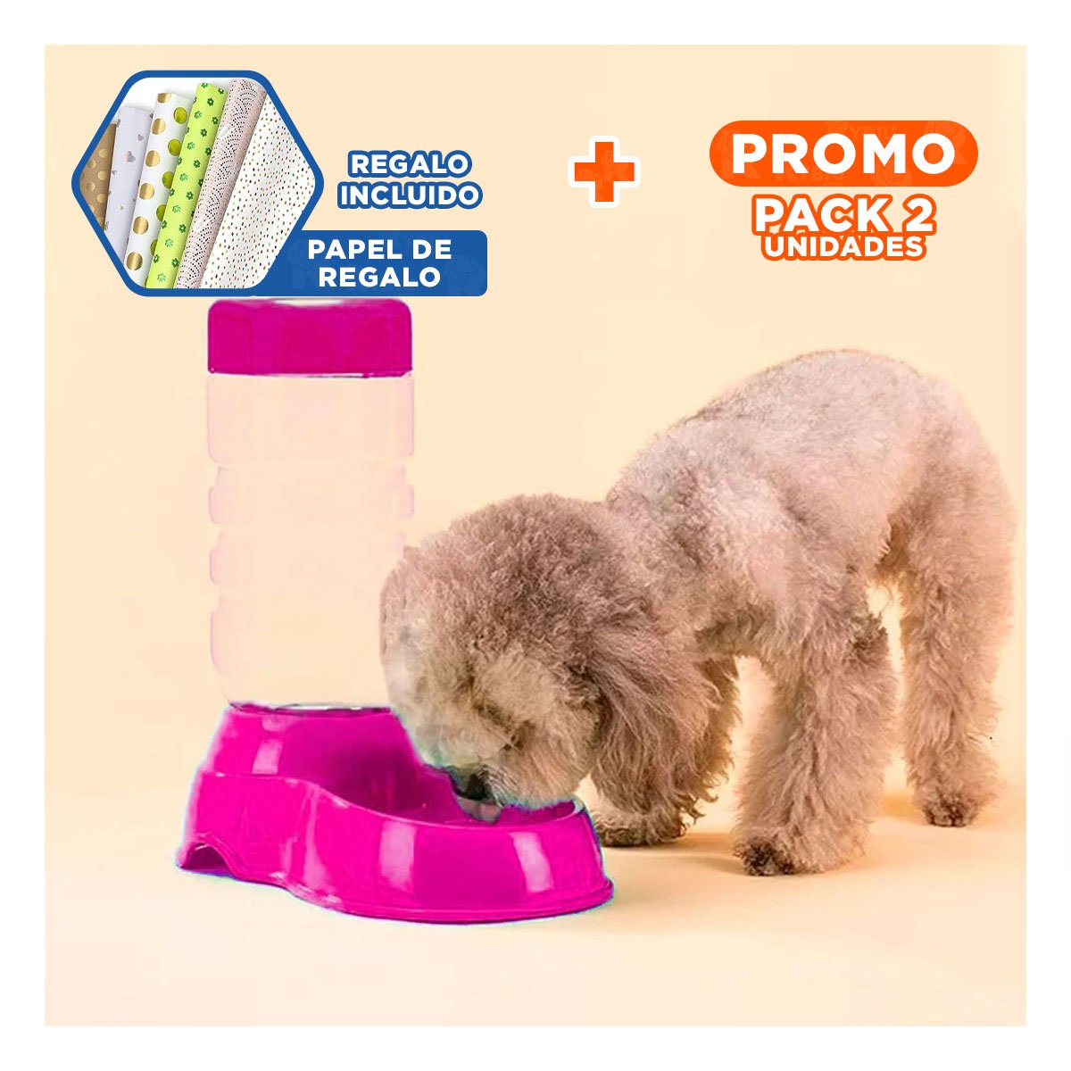 PACK2 FUENTE DE AGUA ROSADO PARA MASCOTA ESTABLE Y SEGURA Y DURABLE Y+PAPEL REGALO - 1