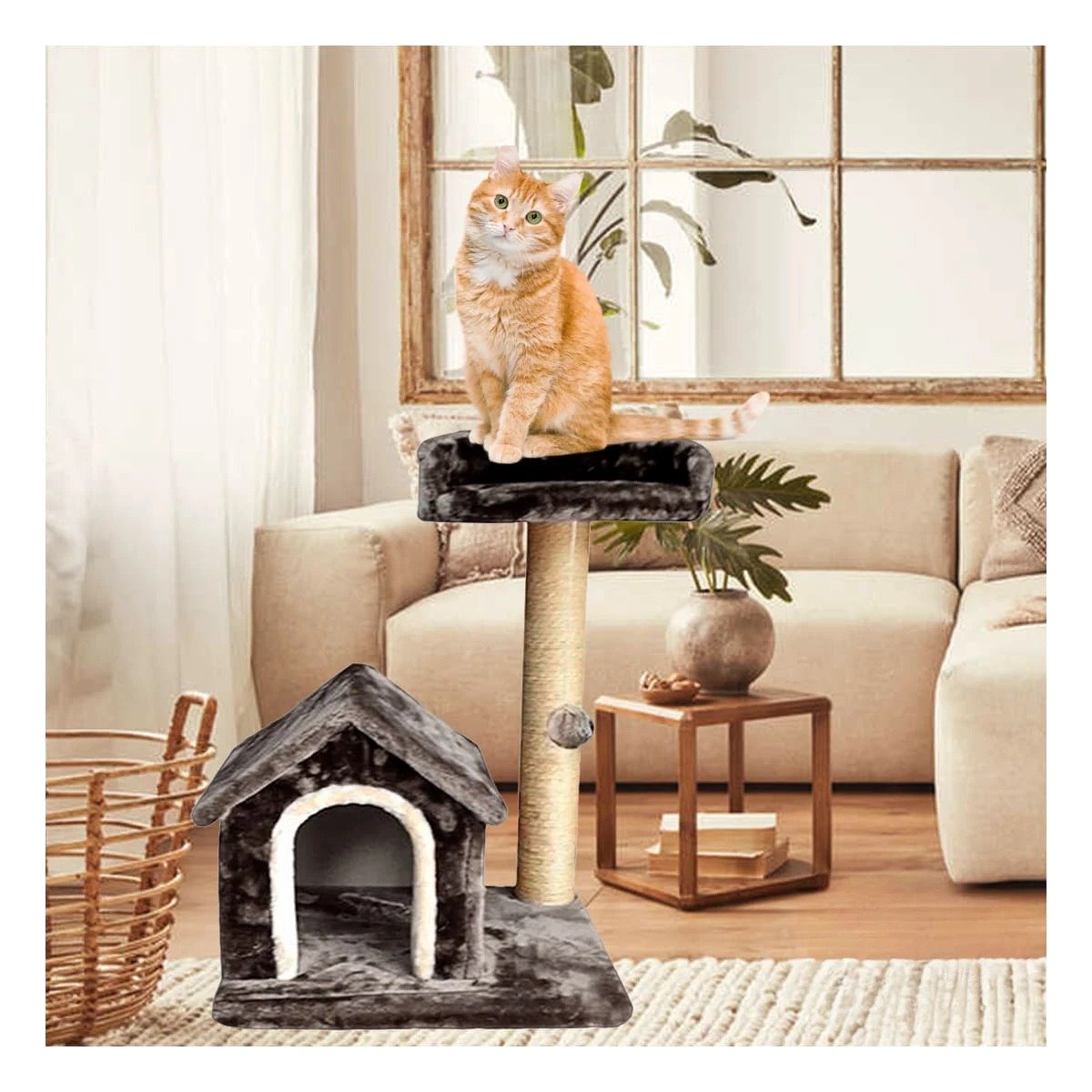 PACK2 CASITA DE DIVERSION INTERACTIVA Y SEGURA CON ESCALERAS EN GRIS PARA GATOS Y+PAPEL REGALO - 2