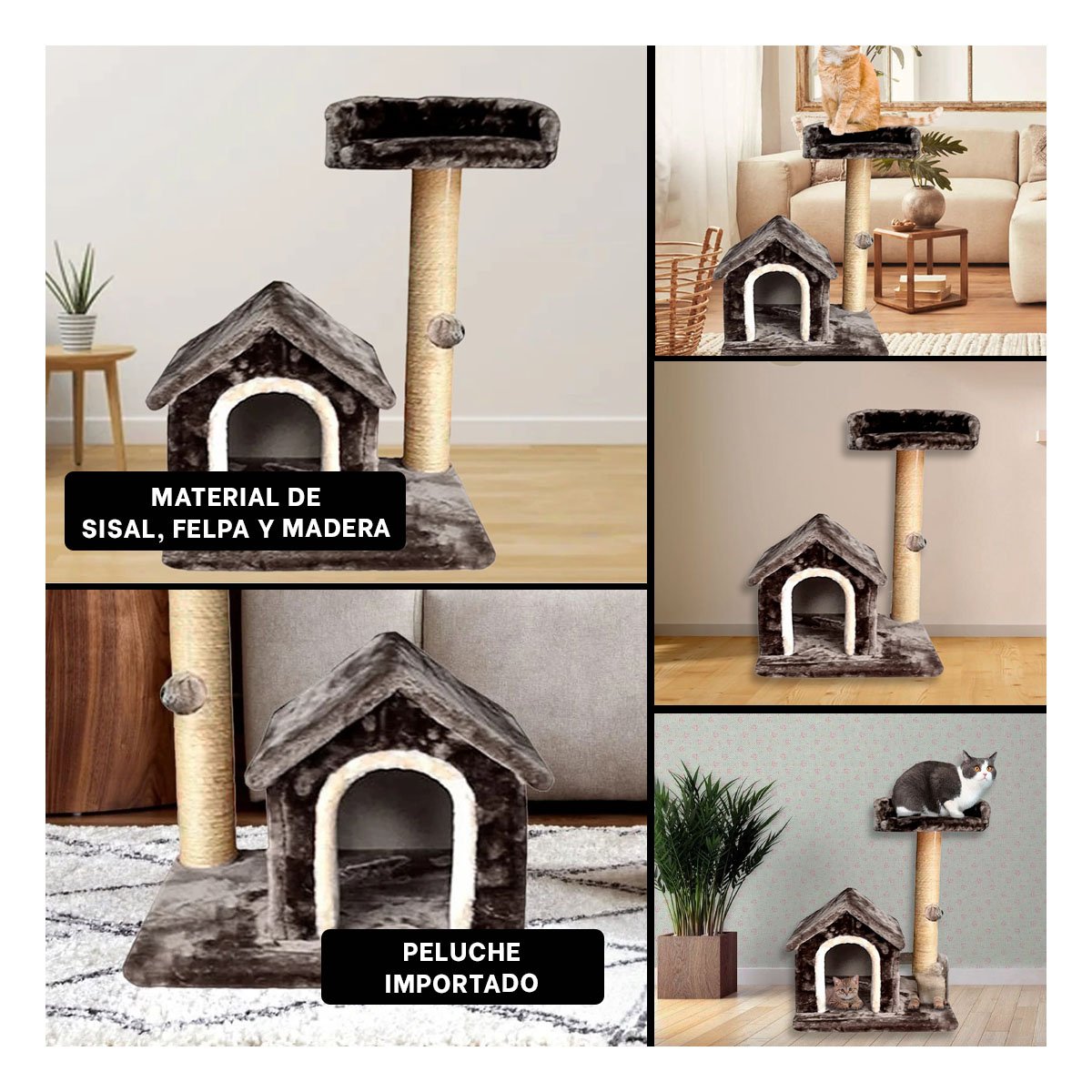 PACK2 CASITA DE DIVERSION INTERACTIVA Y SEGURA CON ESCALERAS EN GRIS PARA GATOS Y+PAPEL REGALO - 3