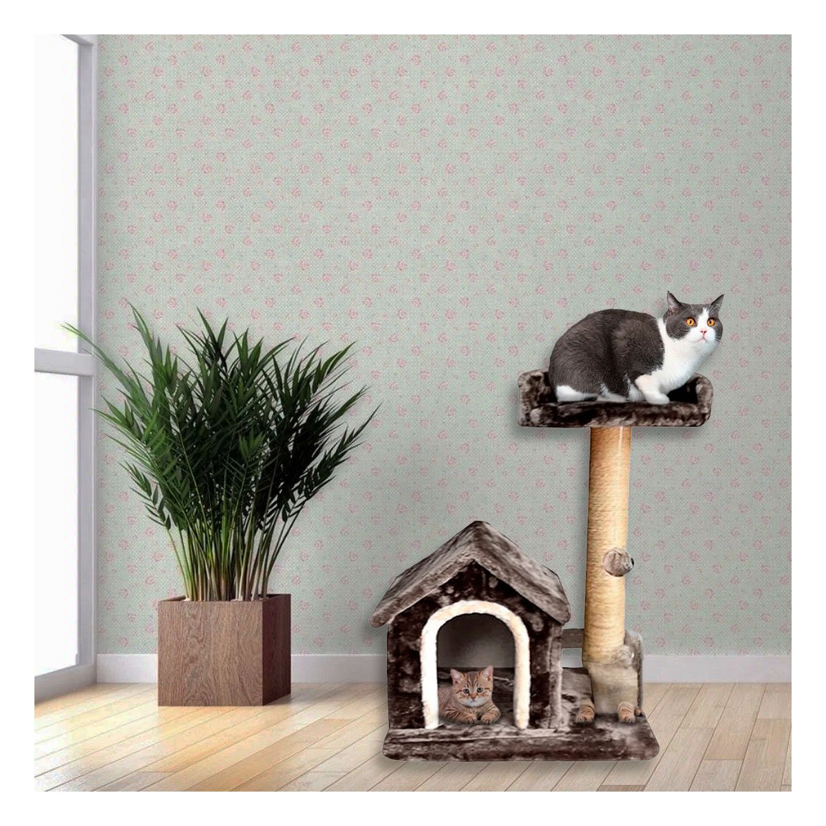 PACK2 CASITA DE DIVERSION INTERACTIVA Y SEGURA CON ESCALERAS EN GRIS PARA GATOS Y+PAPEL REGALO - 5