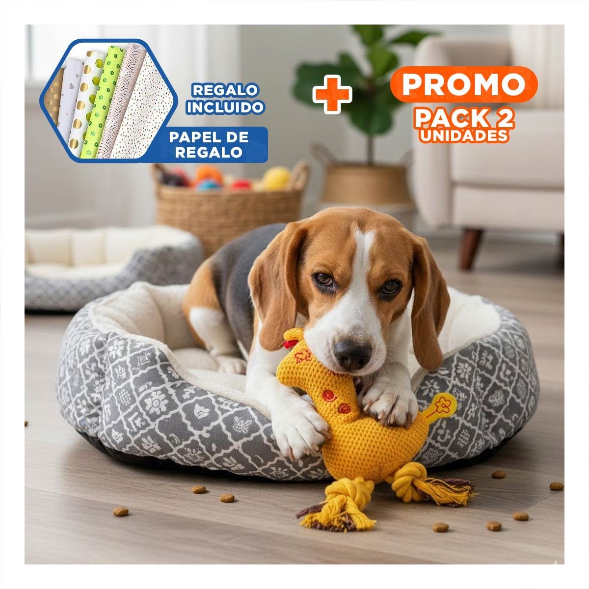 PACK2 MINI GIRAFA PELUCHE AMARILLO PARA MASCOTA SUAVE Y REFORZADO Y+PAPEL REGALO - 1