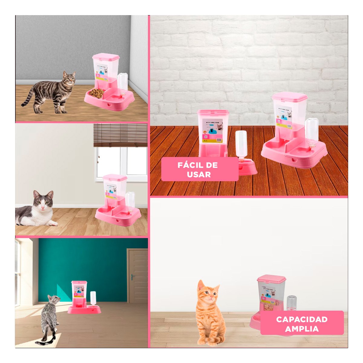 PACK6 SISTEMA DE COMIDA Y BEBIDA PARA MASCOTA ROSADO ESTABLE Y SEGURO Y+PAPEL REGALO - 3