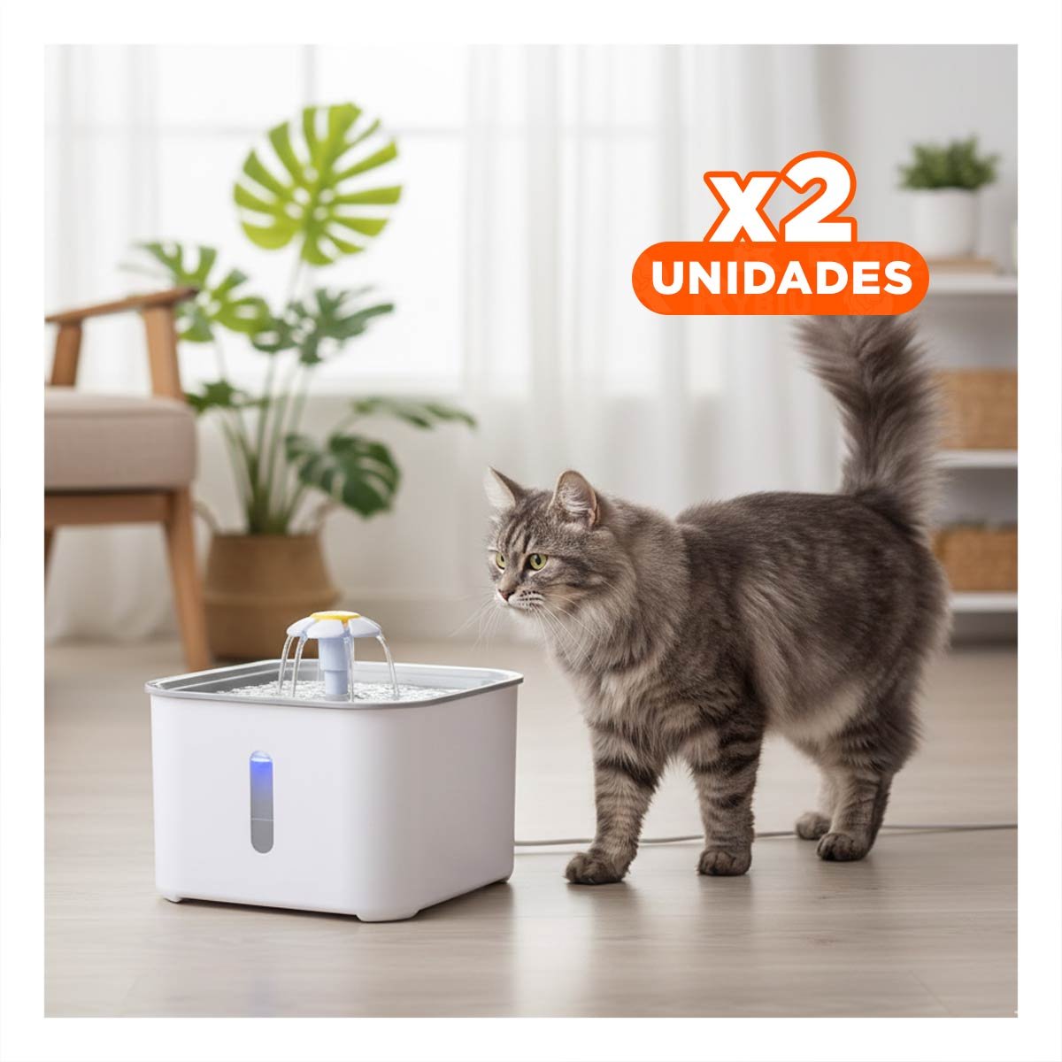 PACK2 CENTRO DE AGUA CUADRADO PARA MASCOTA BLANCO PLOMO DURABLE ESTABLE FIRME Y+REGALO STICKER - 1