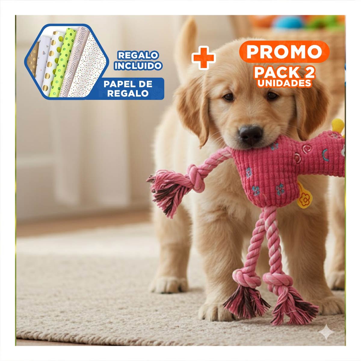 PACK2 PELUCHE TIERNO Y RESISTENTE EN COLOR ROSADO PARA JUEGOS Y DIVERSION Y+PAPEL REGALO - 1