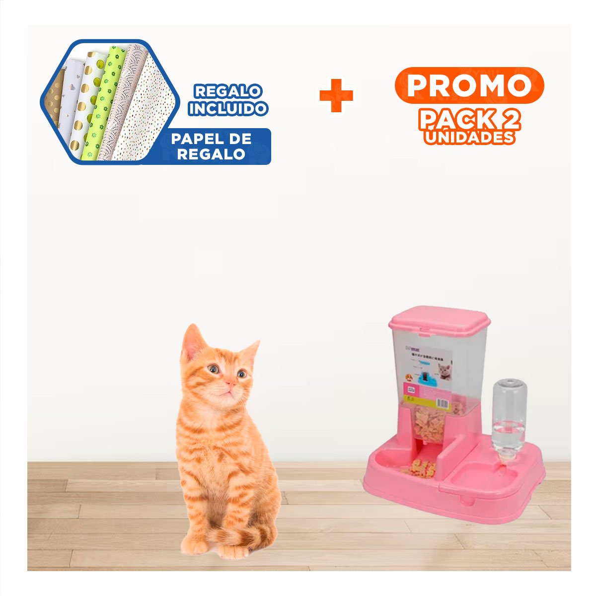 PACK2 MODULO DE COMIDA Y BEBIDA ROSADO PARA MASCOTA FIRME Y PRACTICO Y+PAPEL REGALO - 1