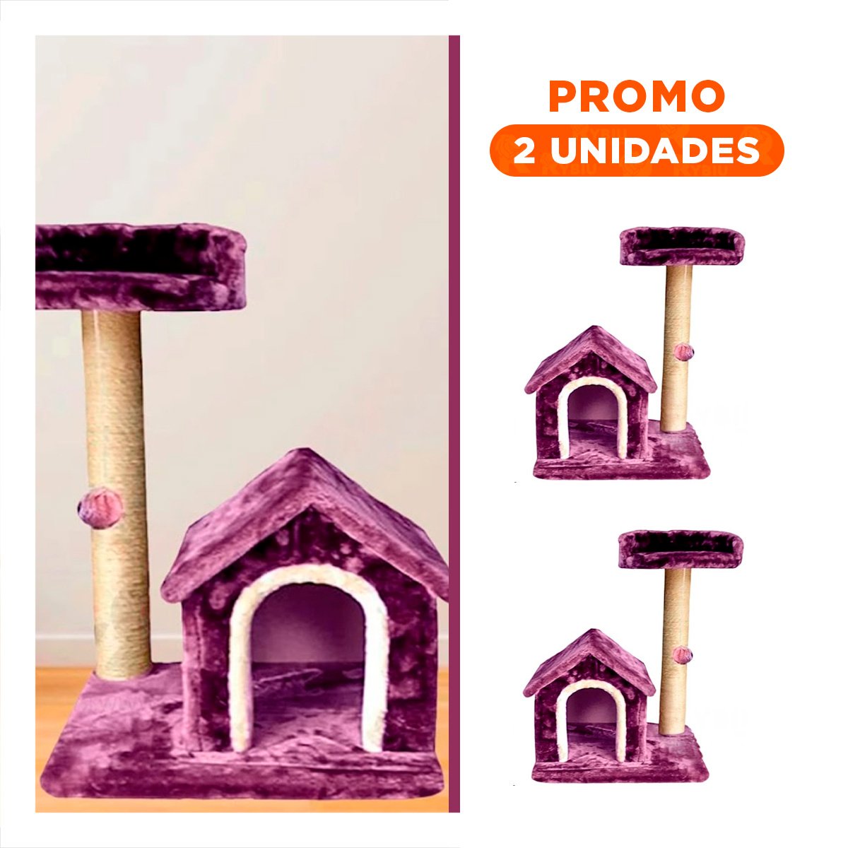 PACK2 CASITA DE FELPA ELEVADA Y COMODA CON PLATAFORMAS EN COLOR LILA PARA MASCOTAS - 1