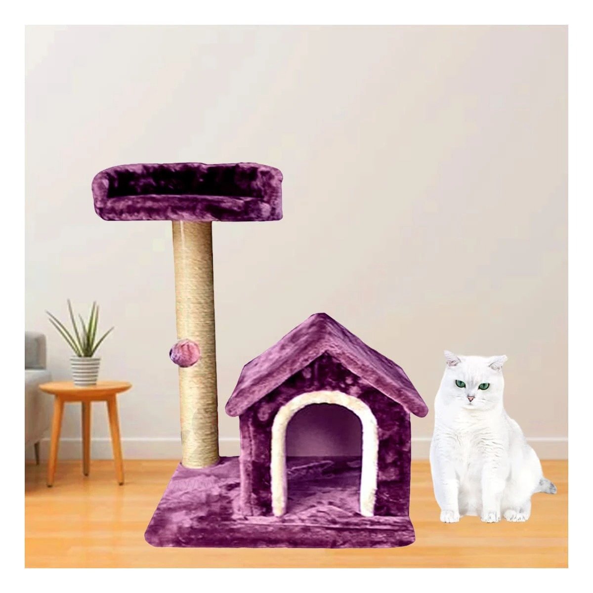 PACK2 CASITA DE FELPA ELEVADA Y COMODA CON PLATAFORMAS EN COLOR LILA PARA MASCOTAS - 2
