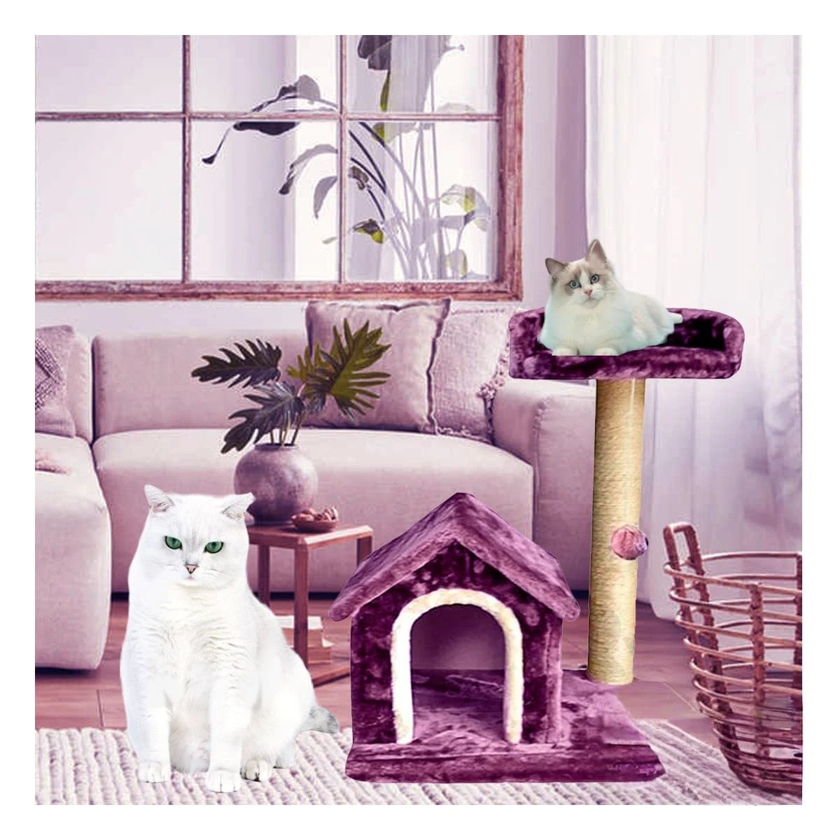 PACK2 CASITA DE FELPA ELEVADA Y COMODA CON PLATAFORMAS EN COLOR LILA PARA MASCOTAS - 3