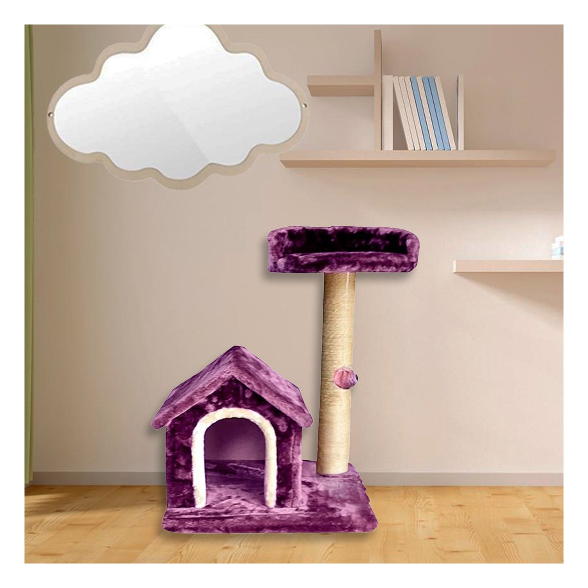PACK2 CASITA DE FELPA ELEVADA Y COMODA CON PLATAFORMAS EN COLOR LILA PARA MASCOTAS - 5
