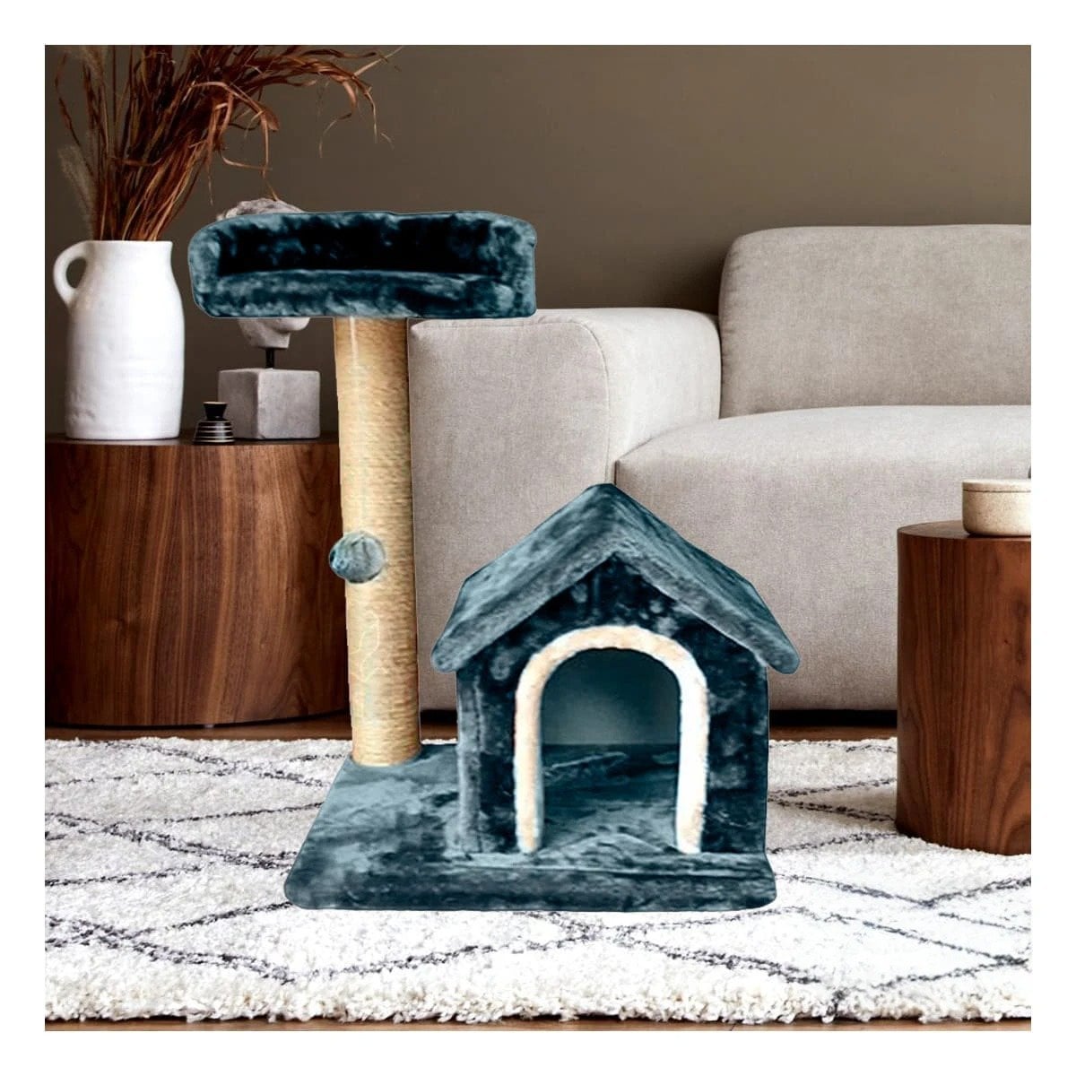 PACK2 CASITA DE FELPA ELEVADA Y COMODA CON PLATAFORMAS EN COLOR AZUL PARA MASCOTAS - 2
