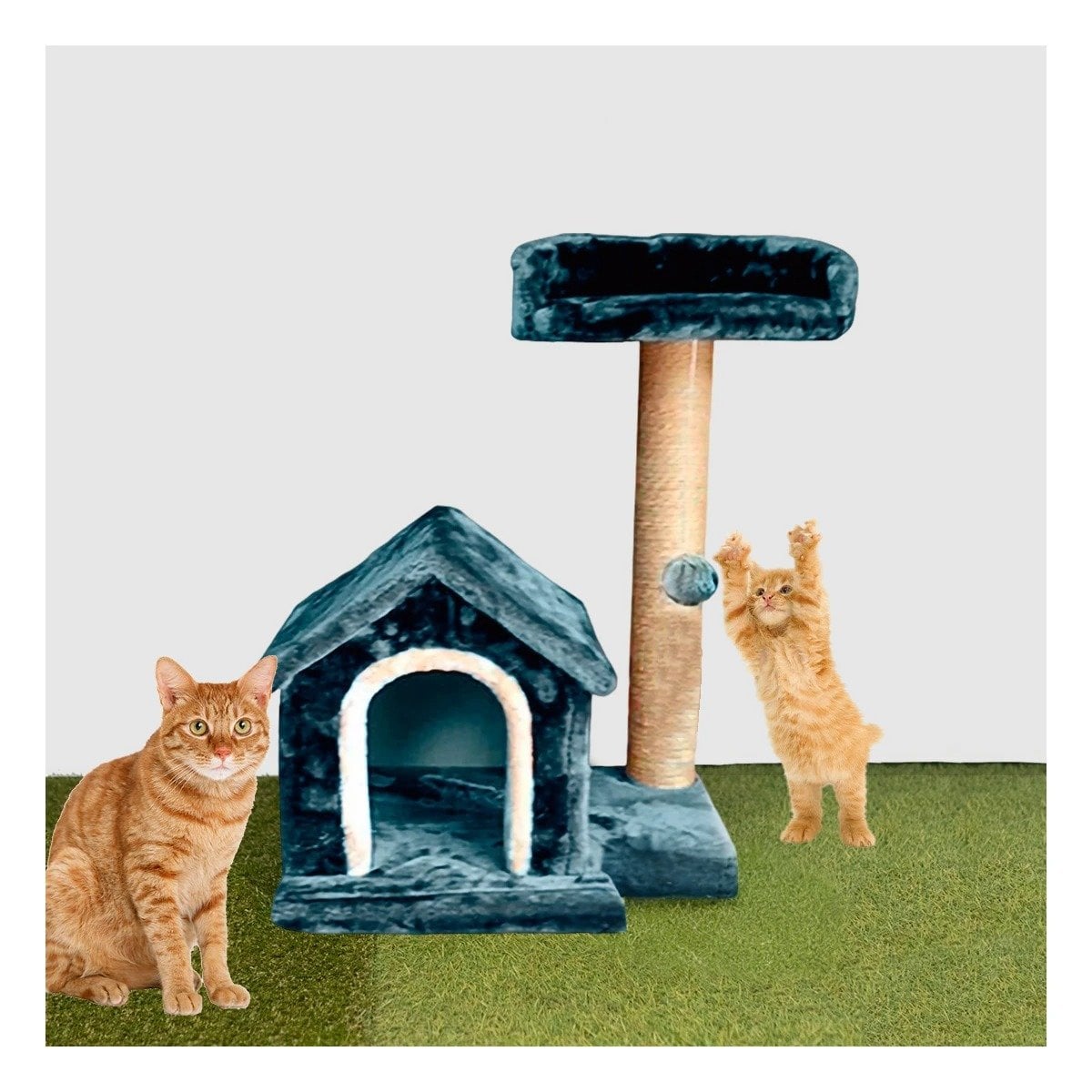 PACK2 CASITA DE FELPA ELEVADA Y COMODA CON PLATAFORMAS EN COLOR AZUL PARA MASCOTAS - 3