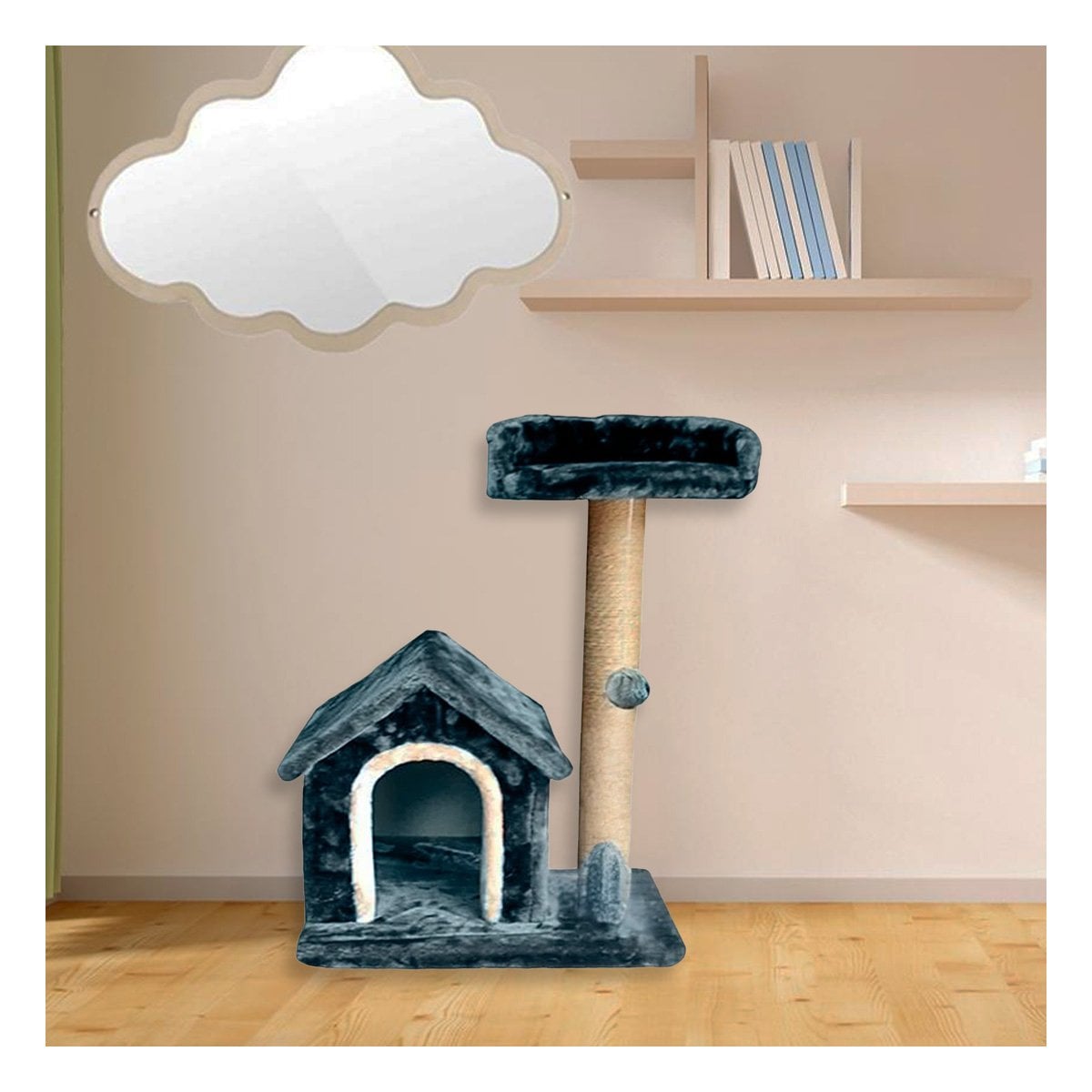 PACK2 CASITA DE FELPA ELEVADA Y COMODA CON PLATAFORMAS EN COLOR AZUL PARA MASCOTAS - 5