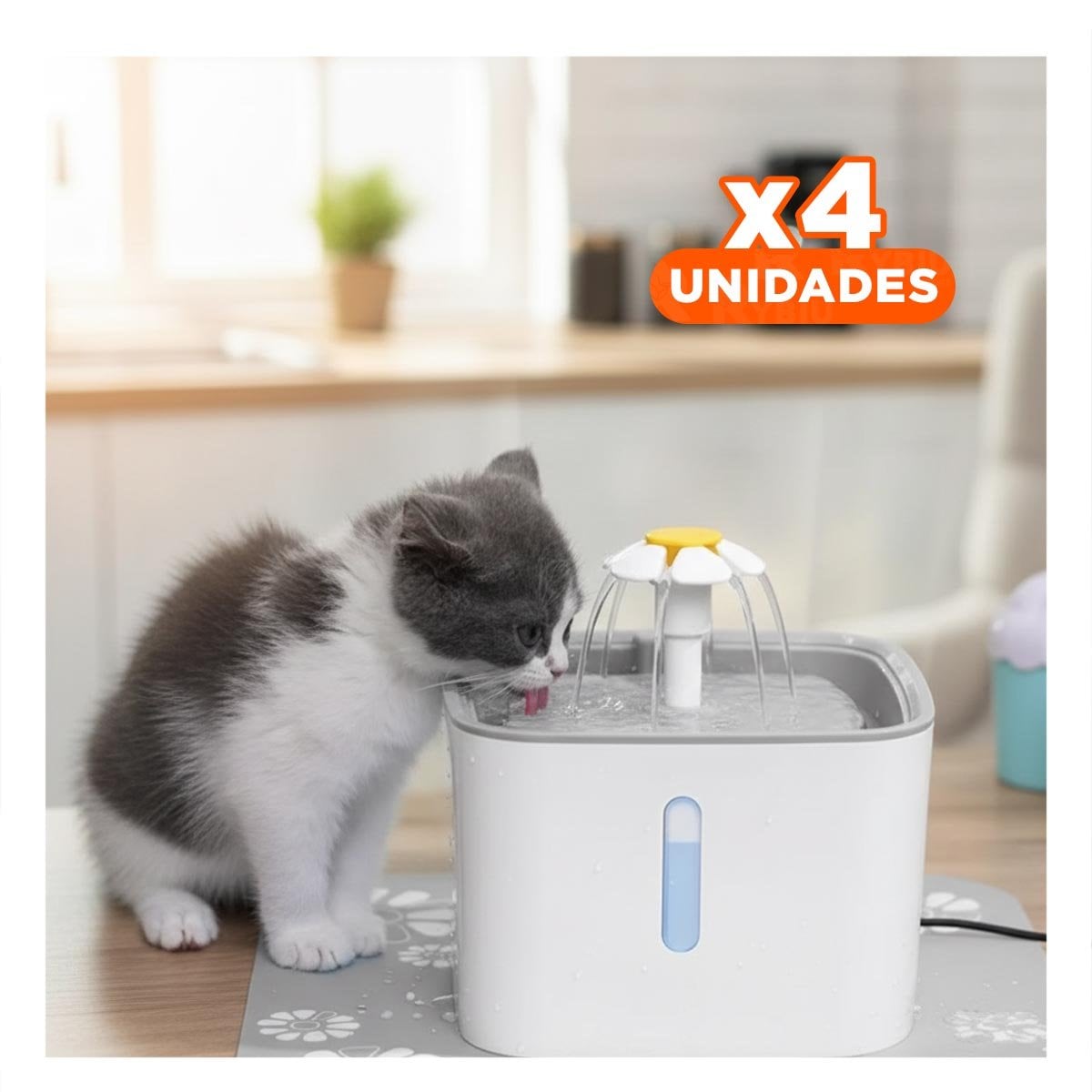 PACK4 CENTRO DE AGUA CUADRADO BLANCO PLOMO PARA MASCOTA FIRME SEGURO PRACTICA - 1