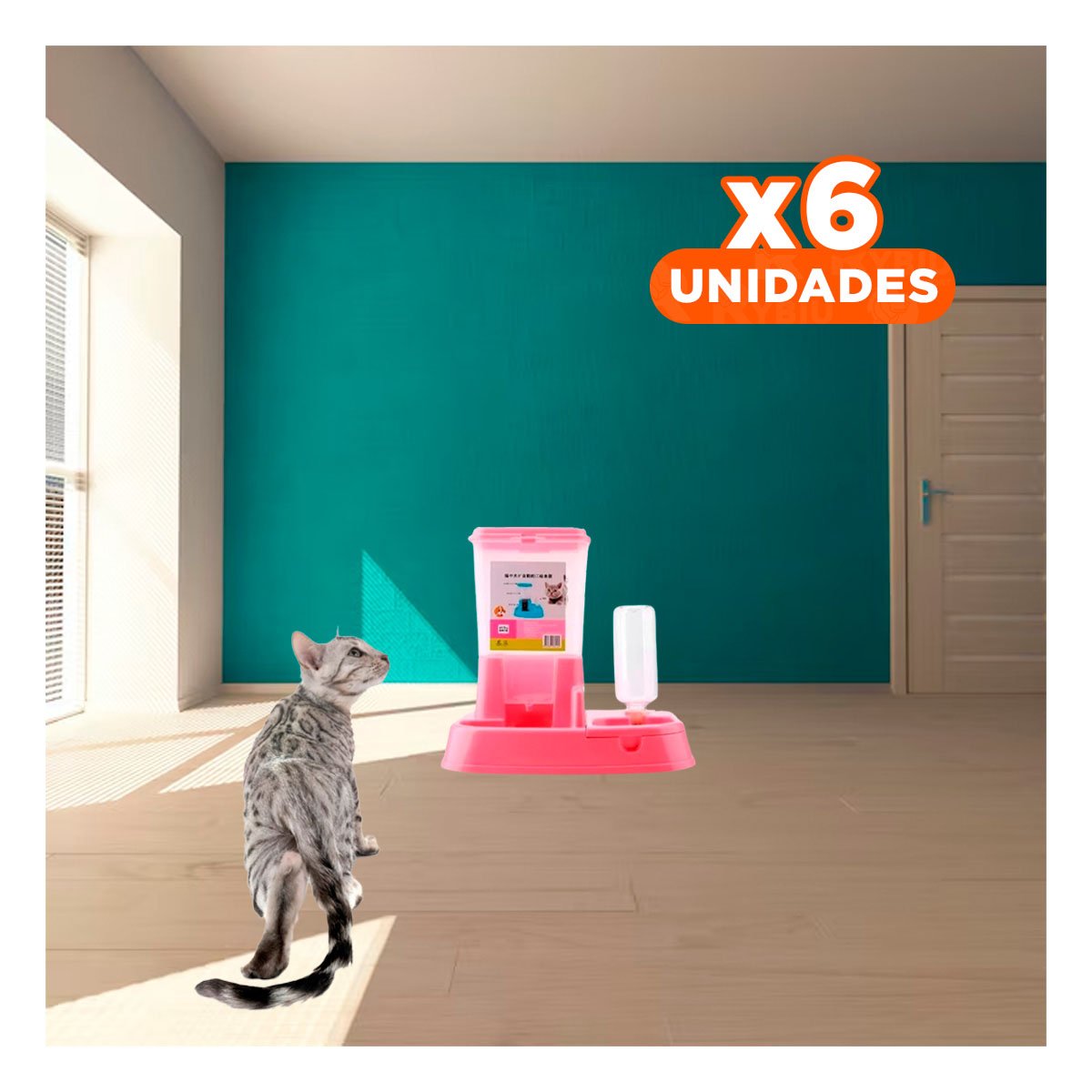 PACK6 UNIDAD DE COMIDA Y BEBIDA ROSADO PARA MASCOTA PRACTICO Y RESISTENTE Y+REGALO STICKER - 1