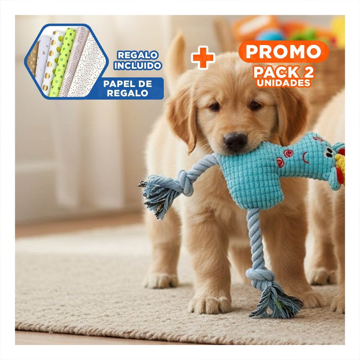 PACK2 PELUCHE TIERNO Y RESISTENTE EN COLOR CELESTE PARA JUEGOS Y DIVERSION Y+PAPEL REGALO - 1