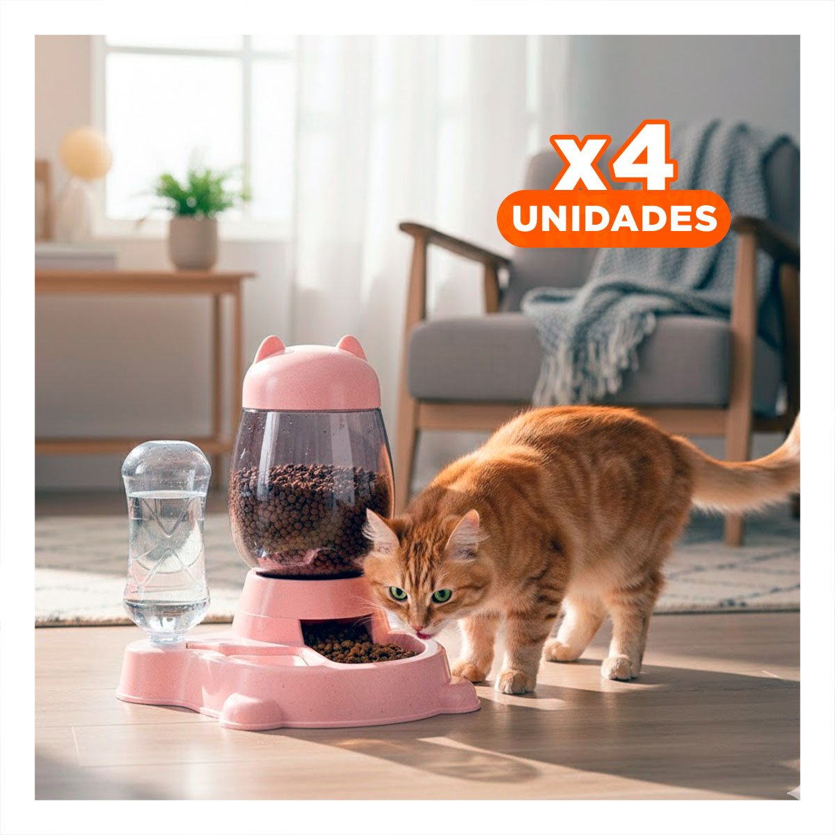 PACK4 CUENCO COMBINADO PET GATO BLANCO ROSADO SEGURO Y PRACTICO - 1