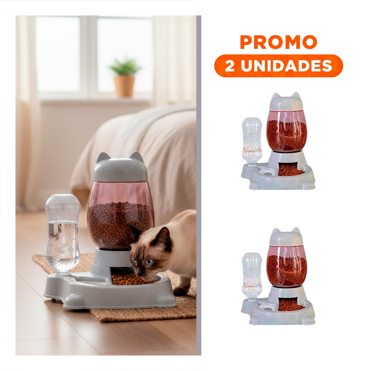 PACK2 CUENCO DOBLE PET GATO BLANCO GRIS FACIL DE USAR - 1