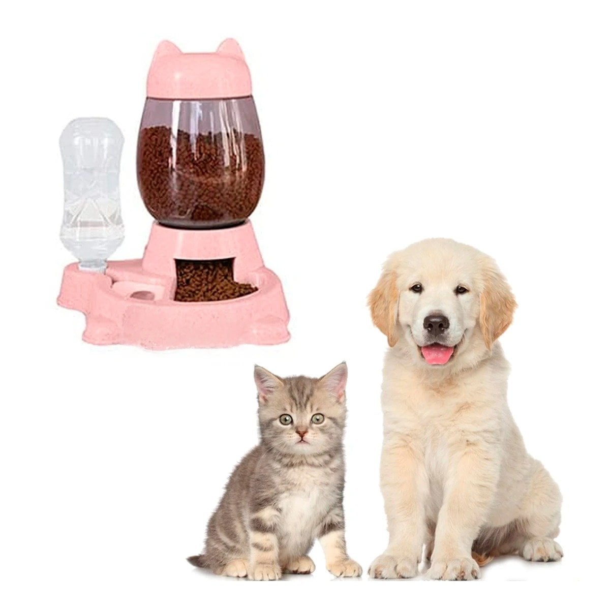 PACK4 PLATO DOBLE PET GATO BLANCO ROSADO PORTATIL Y+PAPEL REGALO - 3