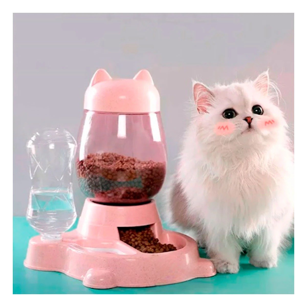 PACK4 RECIPIENTE UNIDO PET GATO BLANCO ROSADO MODERNO Y+REGALO STICKER - 5